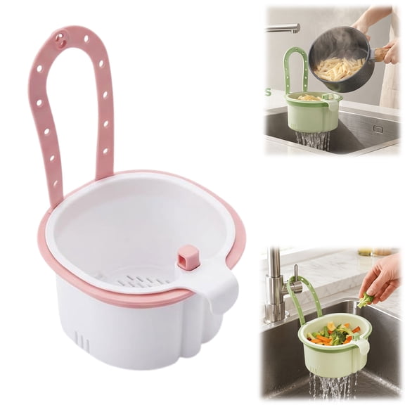 Hanging Sink Drain Basket for Kitchen, Self Cleaning Press Dump Strainer, Kitchen Essentials for New Home(Pink)