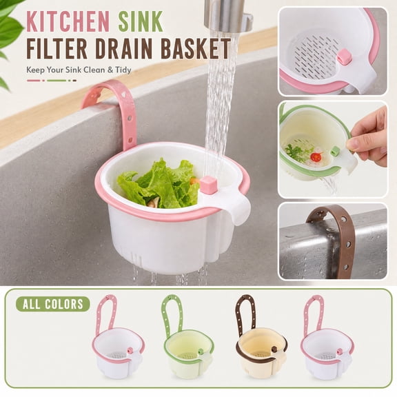 Hanging Sink Strainer Basket - Multifunctional Basket Save Counter Space, separate food waste sponge holder for daily dishwashing (2Pcs,Green&Brown)