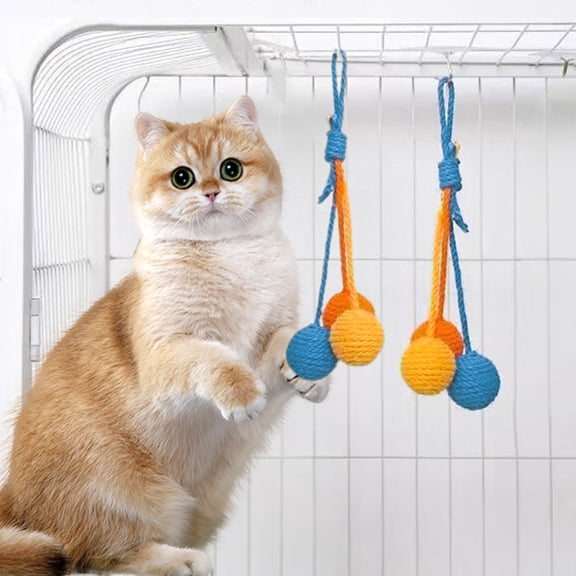 Hanging Sisal Rope Cat Toy Balls with Loop  Interactive Kitten Teaser & Scratching Toy for Indoor Cats, Durable Natural Fiber Play Balls for Cat Tree, Cage, and Doorknob Attachment