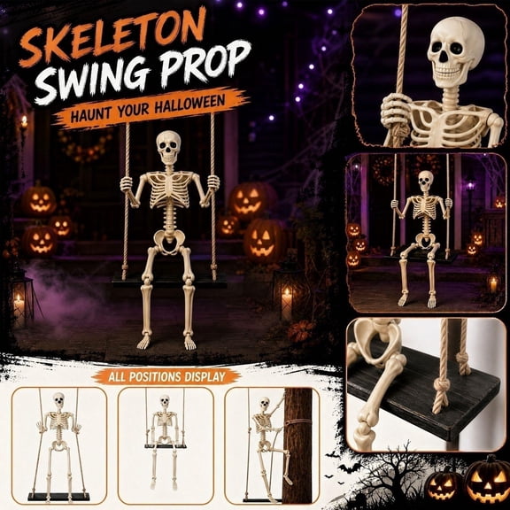 Hanging Skeleton Decoration, 36 Inch Swinging Skeleton Halloween Decor, Outdoor Halloween Decorations for Yard Porch Haunted House Season, 1 Piece Set