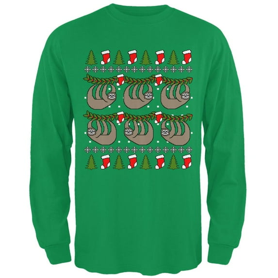 Hanging Sloth Ugly Christmas Sweater Mens Long Sleeve T Shirt Irish Green MD