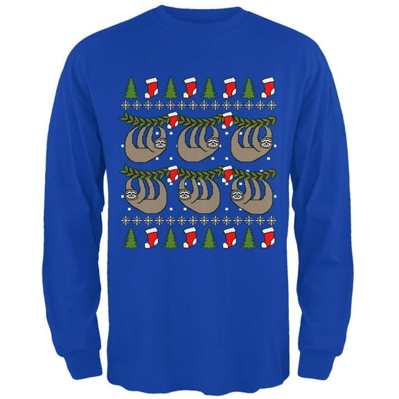 Hanging Sloth Ugly Christmas Sweater Mens Long Sleeve T Shirt Royal SM