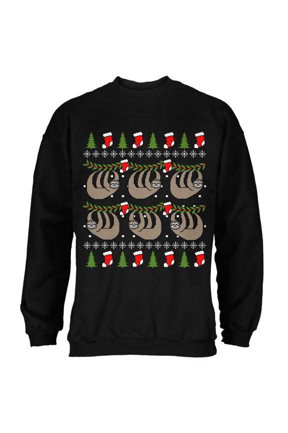 Hanging Sloth Ugly Christmas Sweater Mens Sweatshirt Black X-LG
