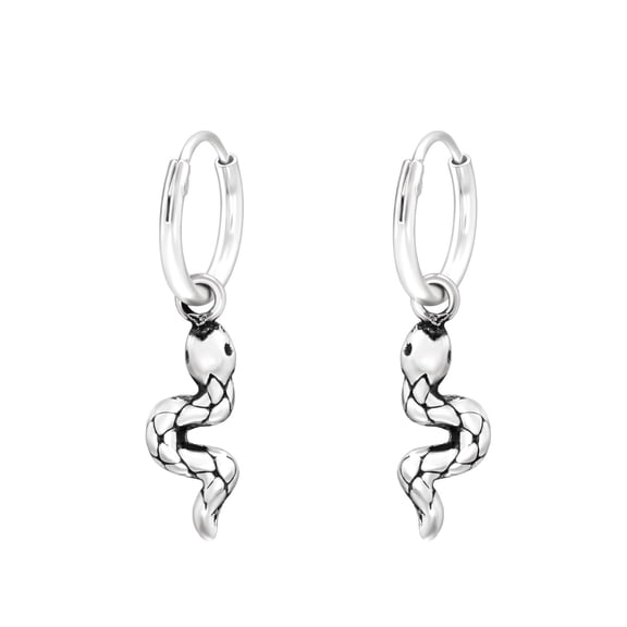 Hanging Snake 925 Sterling Silver Hoop Earrings