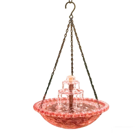 Hanging Solar Bird Bath & 3-Tier Fountain, Solar-Powered Cascading Water Feature, Bird Bath Bowl for Outdoor Garden Patio Yard Decor - 9.25" (Pink)