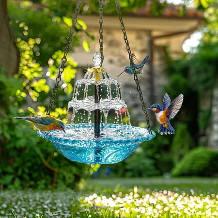 Hanging Solar Bird Bath Fountain – 2026 Solar Powered Cascading Water Fountain, Large Outdoor Fountain for Hummingbirds, Garden, Patio & Backyard Decor