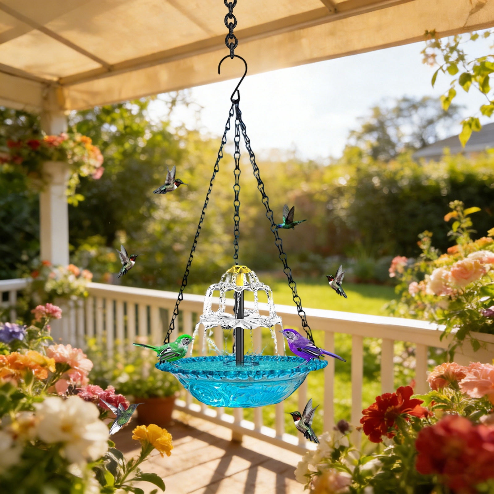 Hanging Solar Bird Bath Fountain 3 Layers, 9.84''W Bird Bath Bowl with Solar Powered Pump for Outdoor Garden Backyard Patio Lawn, Wildlife Feeder