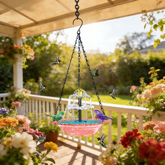 Hanging Solar Bird Bath Fountain 3 Layers, 9.84''W Bird Bath Bowl with Solar Powered Pump for Outdoor Garden Backyard Patio Lawn, Wildlife Feeder