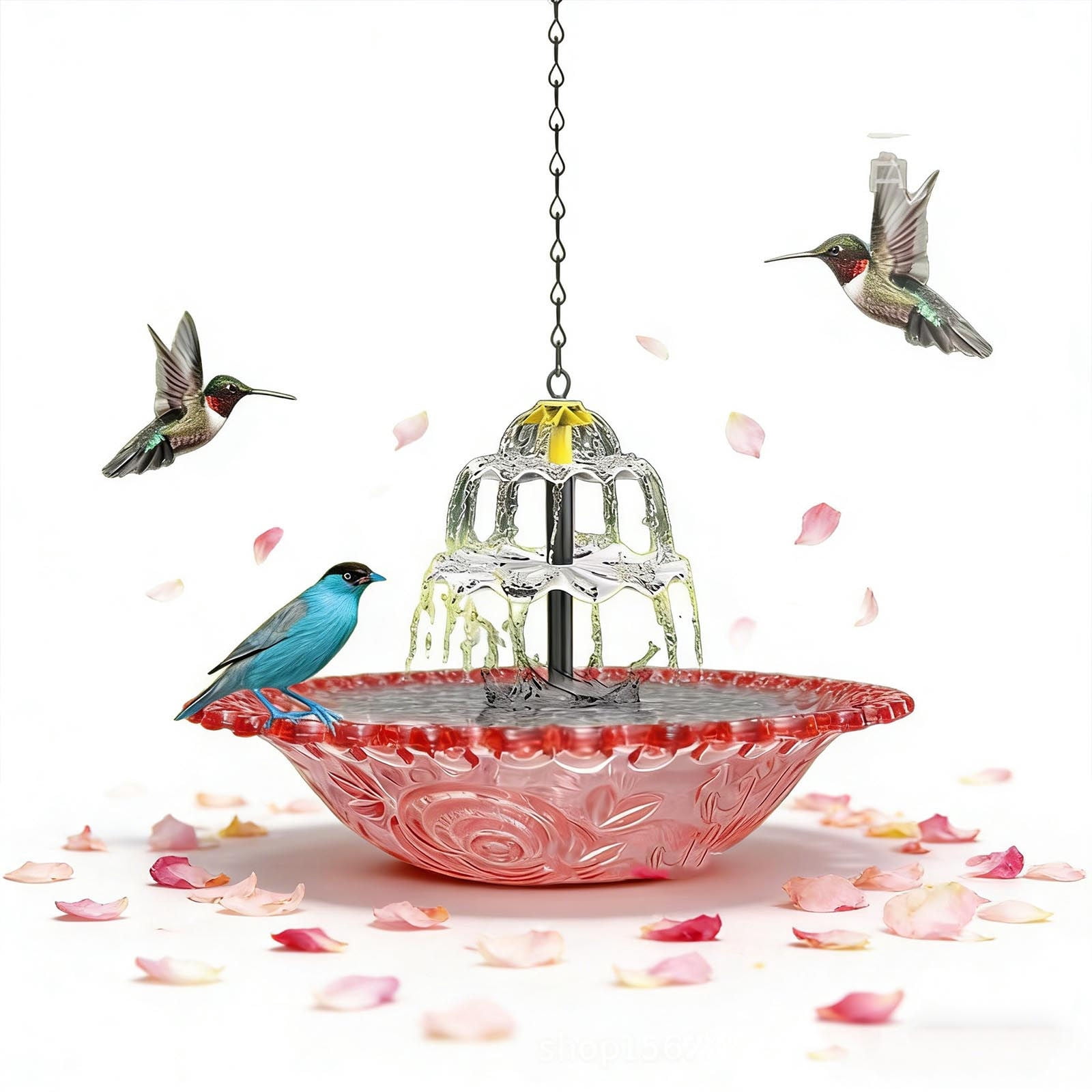 Hanging Solar Bird Bath Fountain 3 Layers, 9.84''W Bird Bath Bowl with Solar Powered Pump for Outdoor Garden Backyard Patio Lawn, Wildlife Feeder
