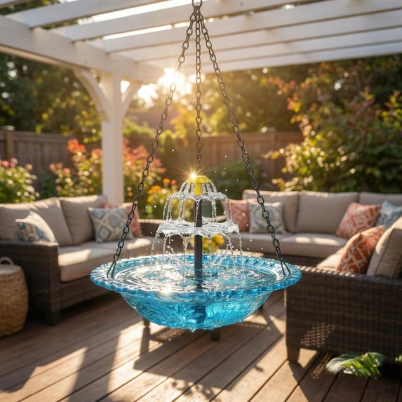 Hanging Solar Bird Bath Fountain 3 Layers, 9.84''W Bird Bath Bowl with Solar Powered Pump for Outdoor Garden Backyard Patio Lawn, Wildlife Feeder