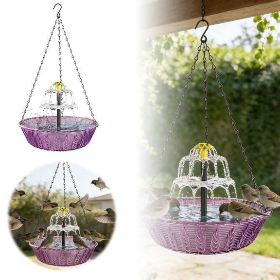 Hanging Solar Bird Bath Fountain with 3 Layers Cascade, Solar Powered Water Pump for Outdoors No Wiring, Attract Wild Birds Hummingbirds for Garden Patio Yard Backyard Decor