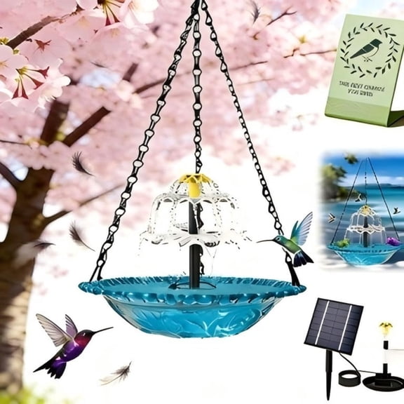 Hanging Solar Bird Bath Fountain 3 Layers,Solar Cascade Hanging Bird Bath Fountain,Hummingbird Water Fountain Solar with Solar Water Pump,Suitable for Gardens,Backyards,Patios,Lawns - USB-Pink