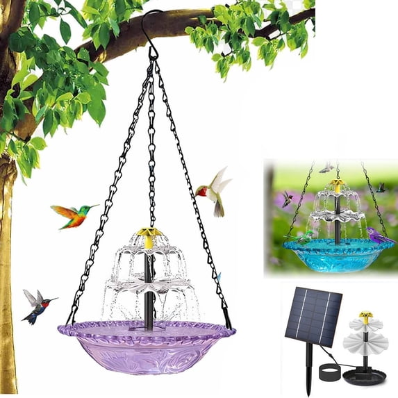 Hanging Solar Bird Bath Fountain - 3-Tiered Bird Bath Tub, Solar-Powered Water Fountain, Outdoor Garden Decor for Backyards & Patios