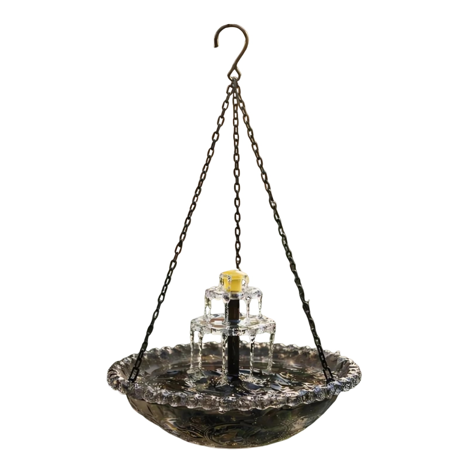 Hanging Solar Bird Bath Fountain, Diameter Green Metal Bird Bath Bowl with Solar Powered Pump & 4 Water Spray Nozzles for Outdoor Garden Backyard Patio Lawn