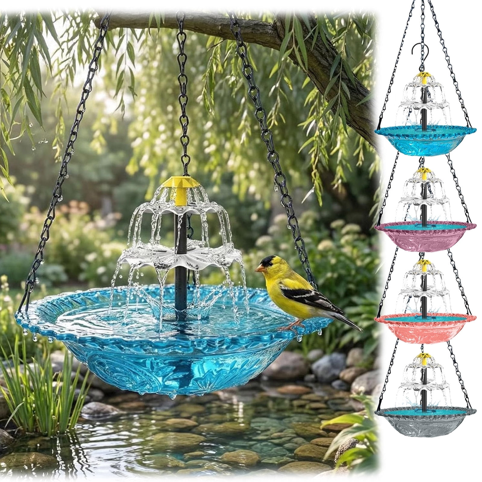 FAJHHA Moving Water Solar Hanging Bird Bath Fountain, Art Deco