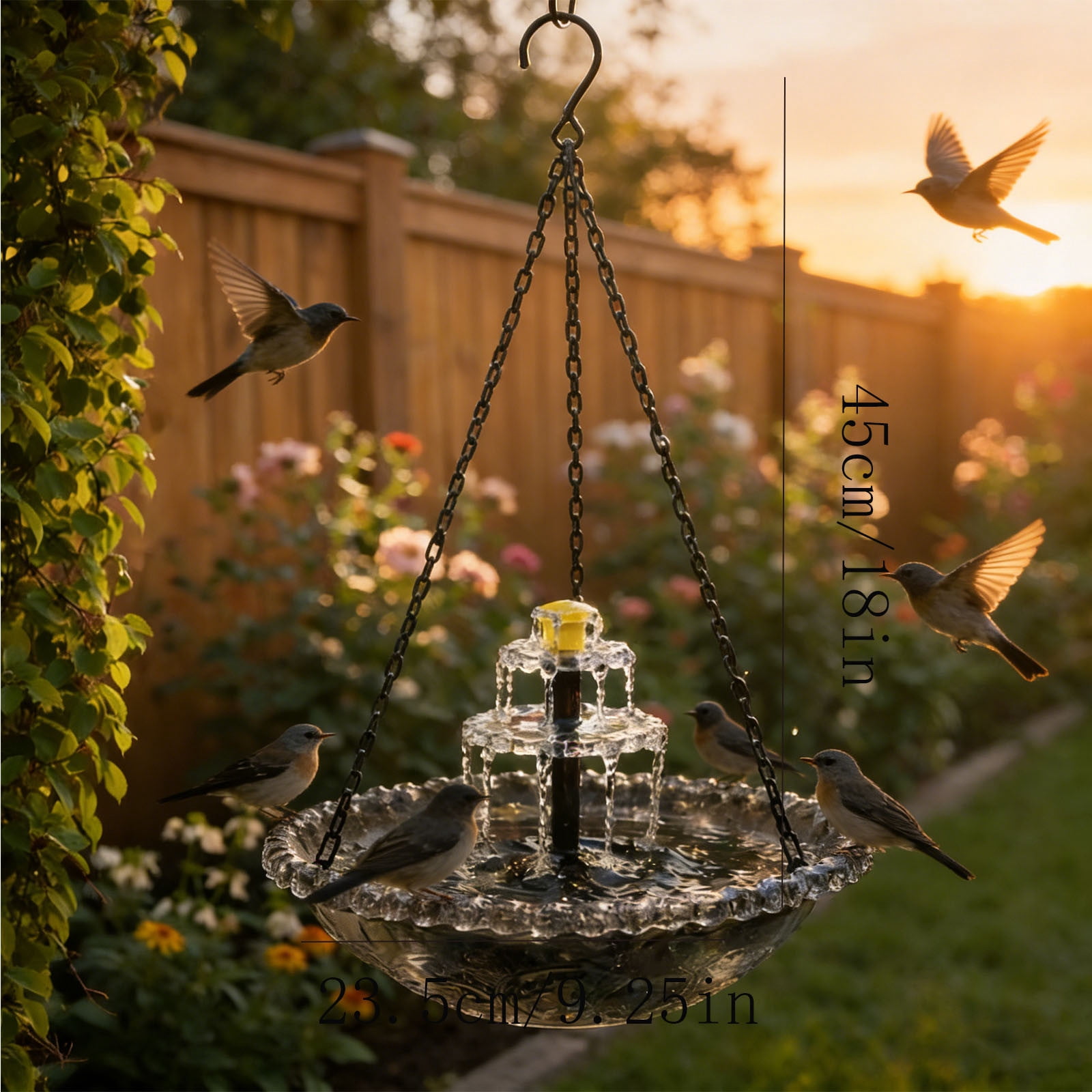 Hanging Solar Bird Bath Fountain,Solar Powered Cascading Outdoor Water Fountain,Hanging Bird Bath with Solars Pump & Bowl,Cascade Water Bowl,Decorative Garden Yard PatioBird BathFountain