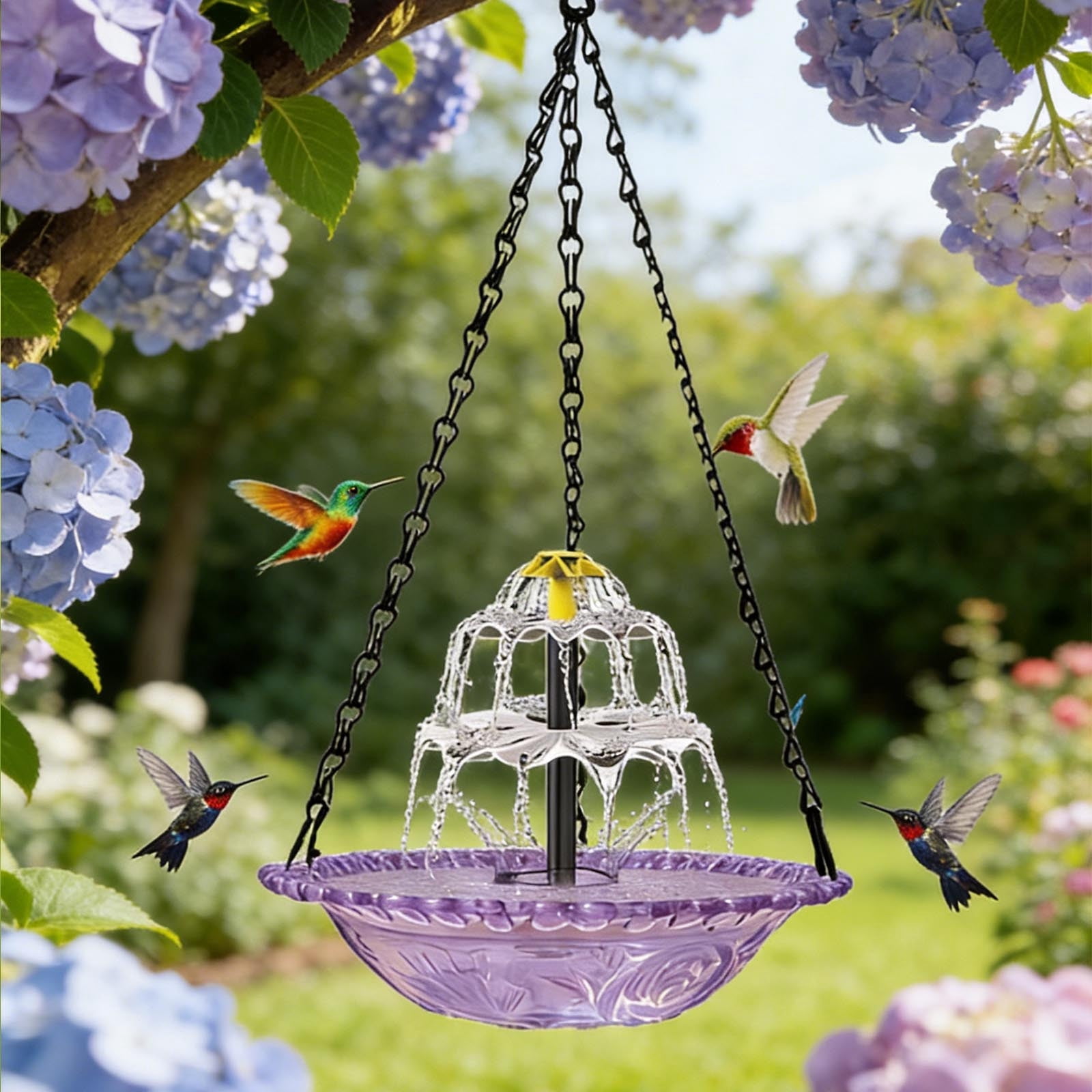 Hanging Solar Bird Bath Fountain,Solar Powered Cascading Outdoor Water Fountain,Hanging Bird Bath with Solars Pump & Bowl,Cascade Water Bowl,Decorative Garden Yard PatioBird BathFountain
