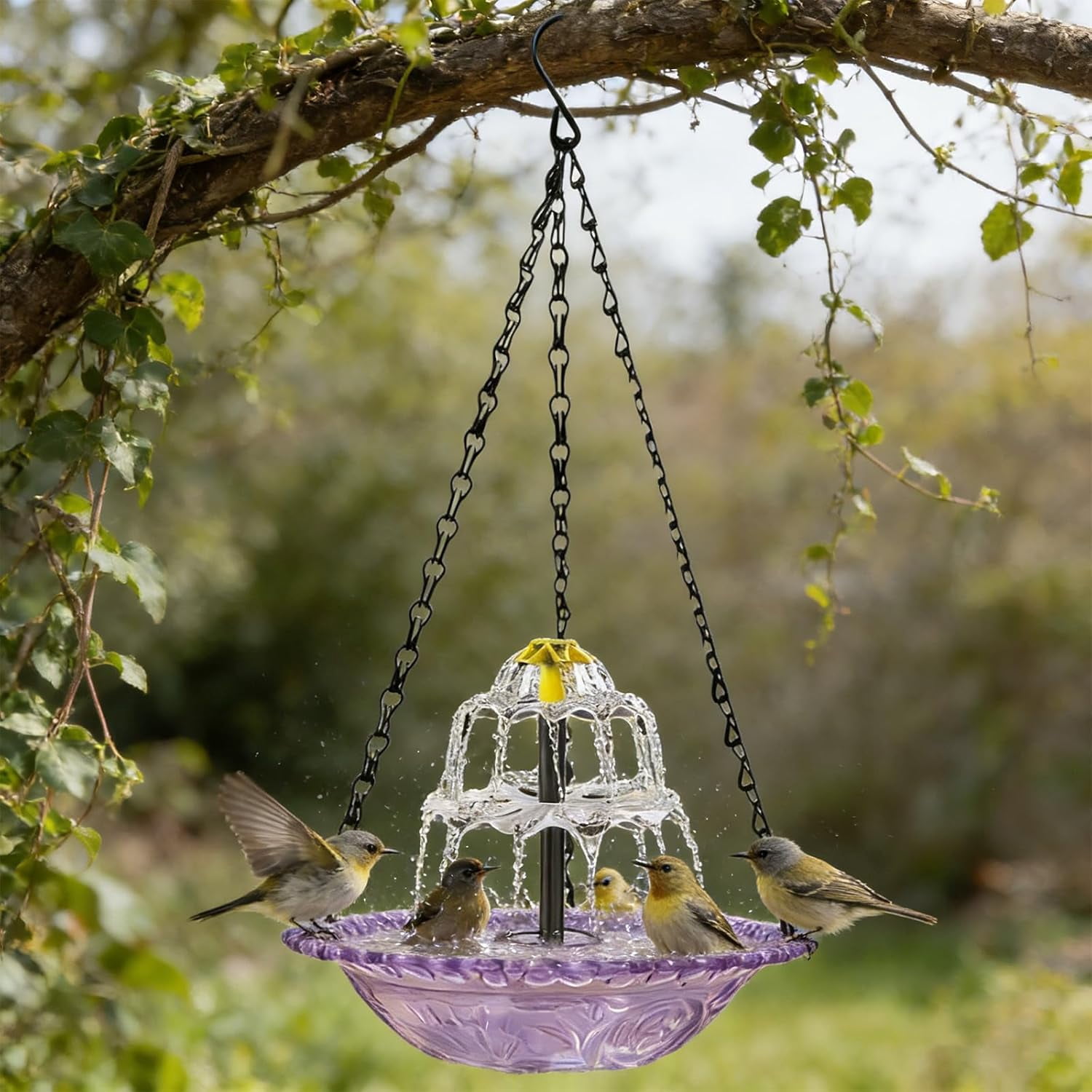 Hanging Solar Bird Bath Fountain, Solar Powered Cascading Outdoor Water Fountain with Solars Pump & Glass Bowl, Bird Bath Shower Bowl Kit for Garden, Patio, Lawn Decor