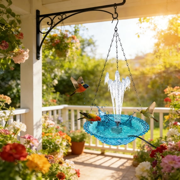 Hanging Solar Bird Bath Fountain, Weatherproof & Easy to Maintain, Hanging Bird Bath with Solar Pump for Outdoor Garden Decor, Large Humming Birds Bath Fountain