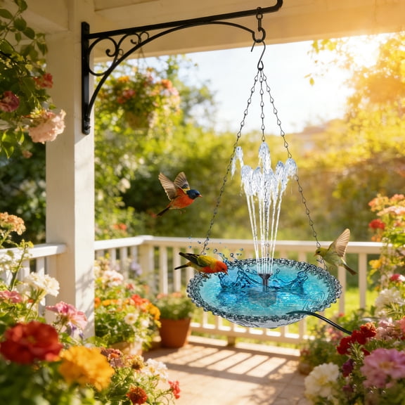Hanging Solar Bird Bath Fountain, Weatherproof & Easy to Maintain, Hanging Bird Bath with Solar Pump for Outdoor Garden Decor, Large Humming Birds Bath Fountain
