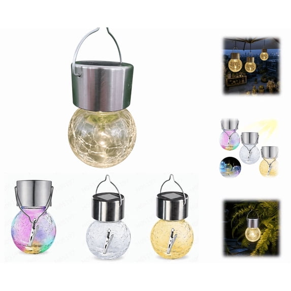 Hanging Solar Crackled Glass Globe Lights, Auto On/Off Waterproof Outdoor Lights for Garden Pathway Party (Yellow)