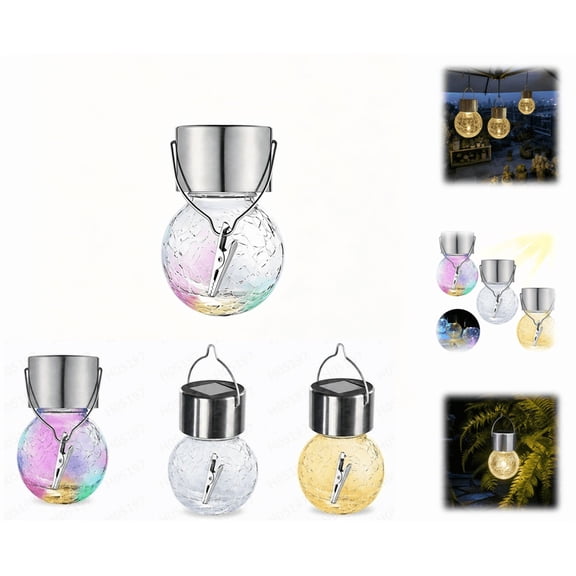 Hanging Solar Crackled Glass Globe Lights, Outdoor Waterproof Decorative Lights, Solar Powered Lighting for Garden (Multicolor)