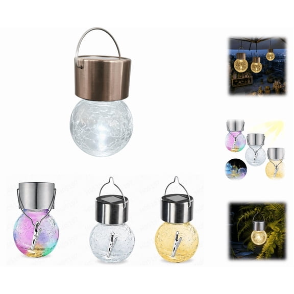 Hanging Solar Crackled Glass Globe Lights, Outdoor Waterproof Solar Garden Lights for Lawn Patio Yard Backyard Decorations (White)