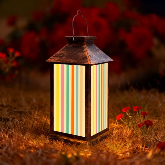 Hanging Solar Lantern Colorful Vertical Stripe Seamless Retro Rainbow LED Lanterns Outdoor Waterproof Garden Decor Lights Gifts for Women