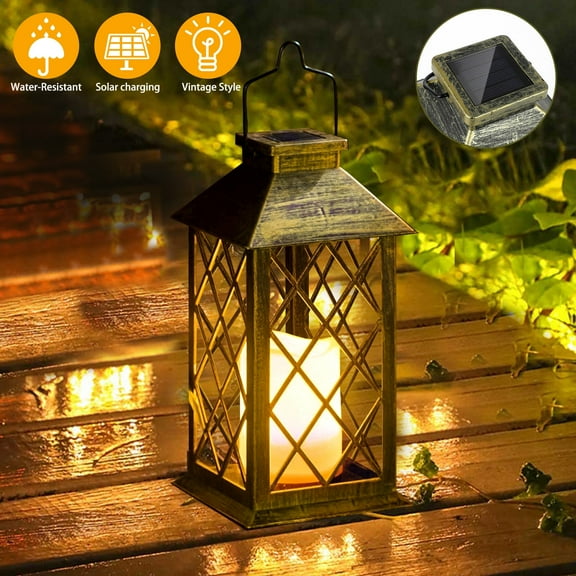 Hanging Solar Lantern Light - Waterproof LED Flickering Flameless Candle Mission Light, Decorative Light for Garden
