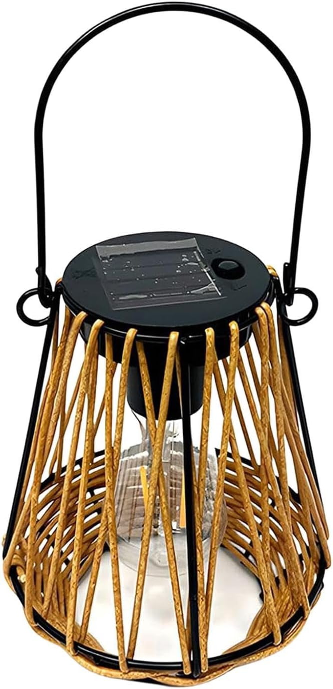 Hanging Solar Lantern Outdoor, IP65 Waterproof Hand-Woven Rattan Pendant Light, Auto On Off Solar Powered Garden Lamp for Yard Lawn Balcony Backyard Camping Decor(k)