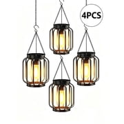 Solar Hanging Lanterns Outdoor Waterproof 4 Pack Metal Solar-Powered Lights with Hook, Bright Warm Lantern Decor for Outside, Classic Outdoor Lighting for Yard Garden Patio Porch Balcony Decorations
