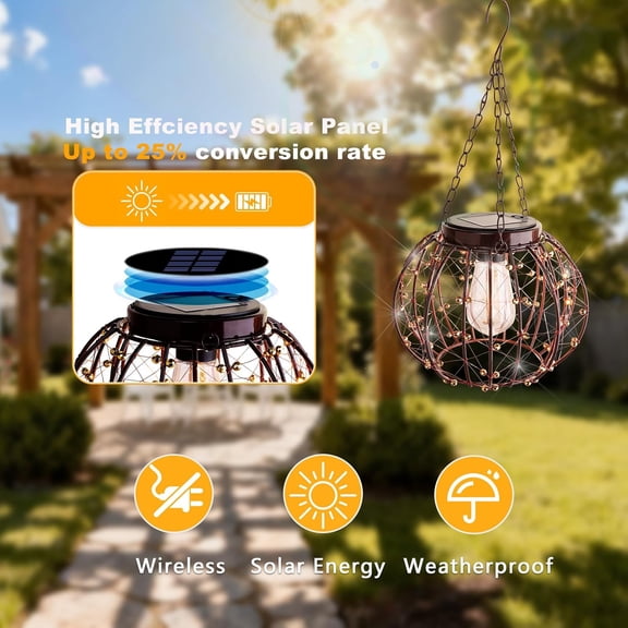 Hanging Solar Lanterns Outdoor Waterproof, Vintage Copper Hanging Lights, Solar Chandelier for Yard Garden Gazebo Pergola Porch Decor, 2 Pack$$Tools & Hardware Other
