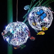 Hanging Solar Light Round Ball with Colorful Butterfly with Weaving String Special Gift for Garden Patio Gazebo Decor Camping