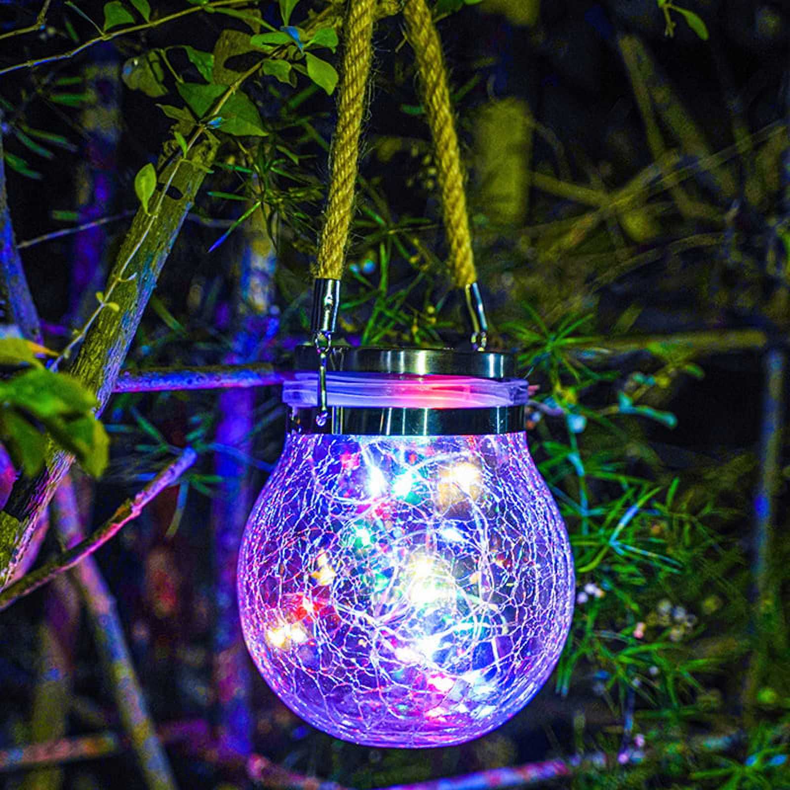 Hanging Solar Lights Crackle Glass Globe LED Jar Lights Garden Decor