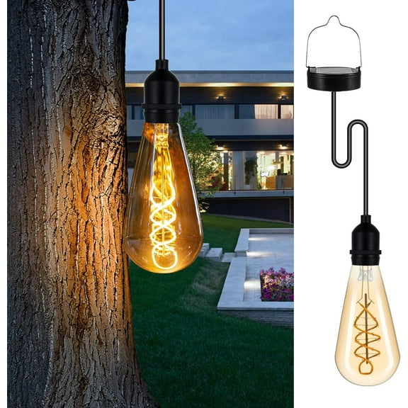 Hanging Solar Lights Glass Edison Bulbs Solar Powered Lantern Outdoor Waterproof LED Garden Decorative Light for Patio Yard Tree (1-Pack)