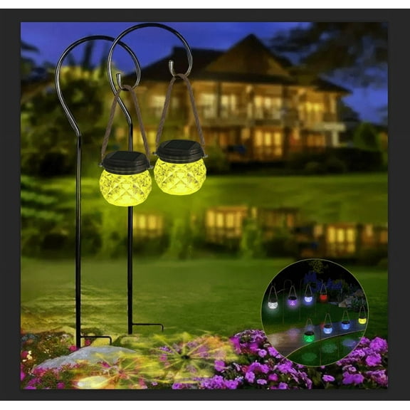 Hanging Solar Lights Outdoor 2 Pack, Acrylic Garden Decor Lights IP65 Waterproof Outdoor Solar Lanterns for Patio Backyard Fence Pathway Porch Wedding Halloween Christmas - Multicolor