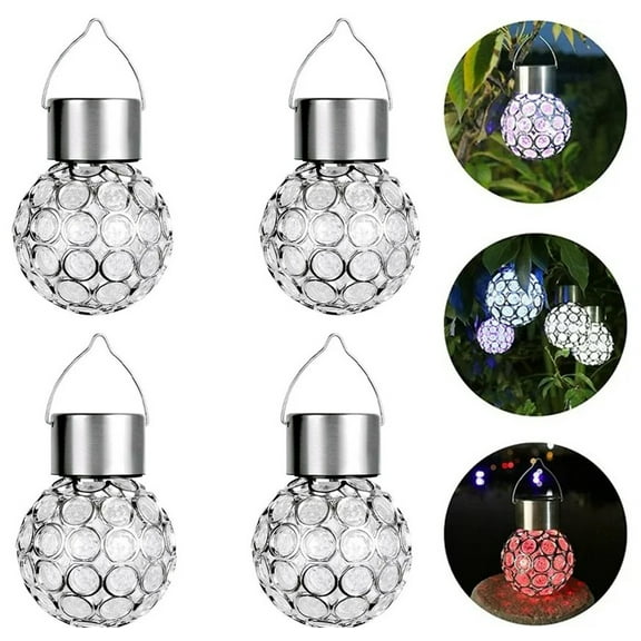 Bexikou Silver Solar Outdoor Hanging Lanterns, Globe Color Changing LED Stainless steel (4-Count)