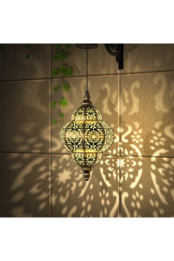 Hanging Solar Lights Outdoor Garden Decor Solar Lantern Waterproof Plastic Moroccan Outdoor Decorations for Patio