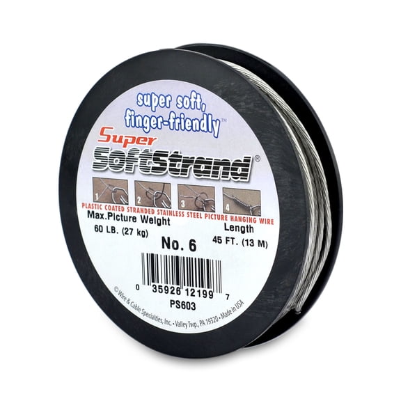 Hanging Solutions Size No.6 Super Softstrand Vinyl Coated Stainless Steel Picture Wrapping Wire, 60-Pound