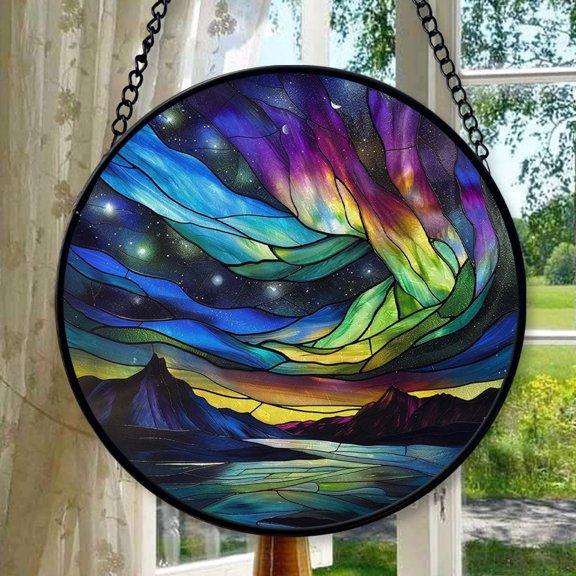 Hanging Stained Glass for Windows Aurora Borealis, Festival Gift Ornament, Christmas Ornament Gift, Mother’s Day Keepsake, Valentine’s Day Decor, Keepsake 2025