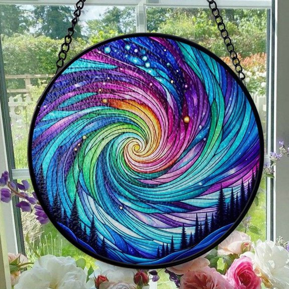Hanging Stained Glass for Windows Aurora Borealis - Stained Glass for Windows Aurora Borealis, Festival Gift Ornament, Year-Round Decorative Piece, Home Wall & Window Art