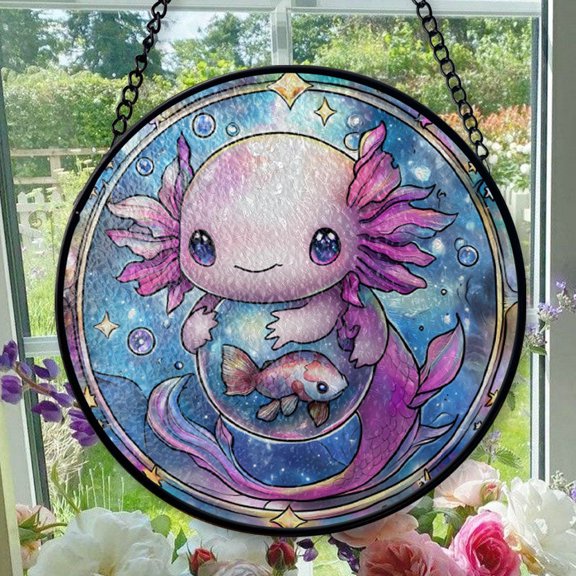 Hanging Stained Glass for Windows Axolotl - Stained Glass for Windows Axolotl, Festival Gift Ornament, Year-Round Decorative Piece, Home Wall & Window Art