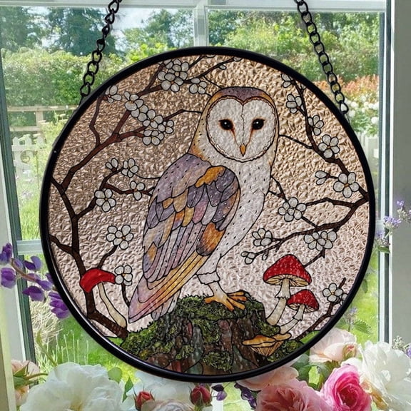 Hanging Stained Glass for Windows Barn Owl - Stained Glass for Windows Barn Owl, Festival Gift Ornament, Brightens Any Space with Light, Elegant Art Glass Aesthetic