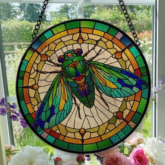 Hanging Stained Glass for Windows Cicada - Stained Glass for Windows Cicada, Festival Gift Ornament, Brightens Any Space with Light, Elegant Art Glass Aesthetic