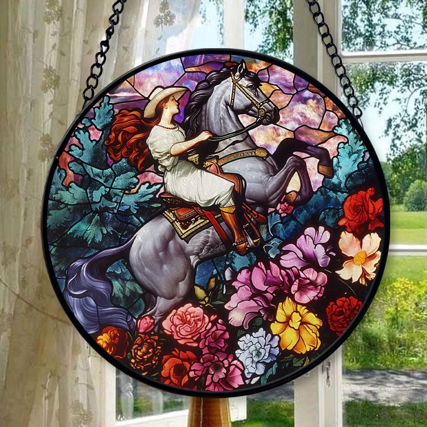 Hanging Stained Glass for Windows Cowgirl, Mother’s Day Keepsake, Valentine’s Day Decor, Festival Gift Ornament, Christmas Ornament Gift, Keepsake 2025