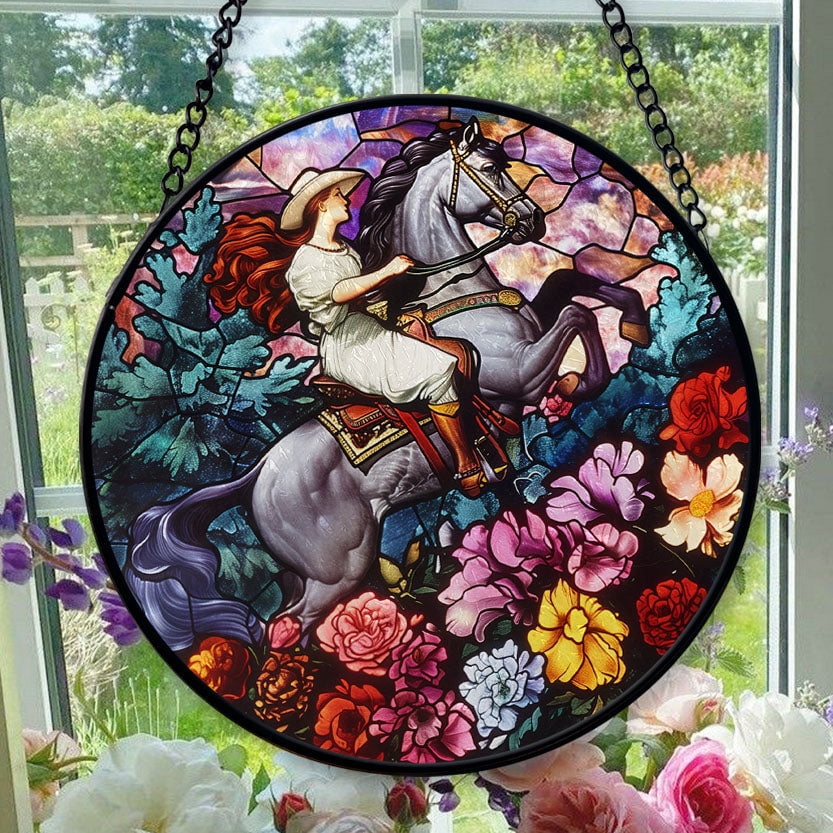 Hanging Stained Glass for Windows Cowgirl - Stained Glass for Windows Cowgirl, Festival Gift Ornament, Year-Round Decorative Piece, Home Wall & Window Art