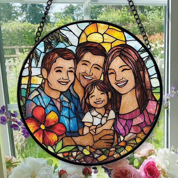 Hanging Stained Glass for Windows Family Portrait - Stained Glass for Windows Family Portrait, Festival Gift Ornament, Year-Round Decorative Piece, Home Wall & Window Art