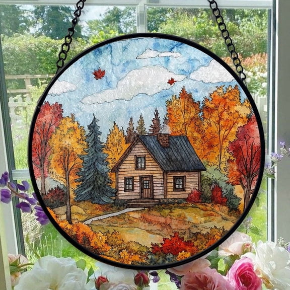 Hanging Stained Glass for Windows Forest - Stained Glass for Windows Forest, Festival Gift Ornament, Year-Round Decorative Piece, Home Wall & Window Art