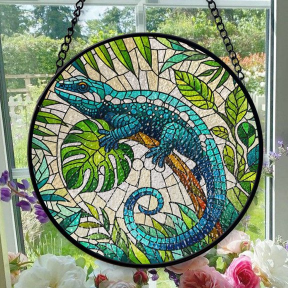 Hanging Stained Glass for Windows Lizard - Stained Glass for Windows Lizard, Festival Gift Ornament, Year-Round Decorative Piece, Home Wall & Window Art