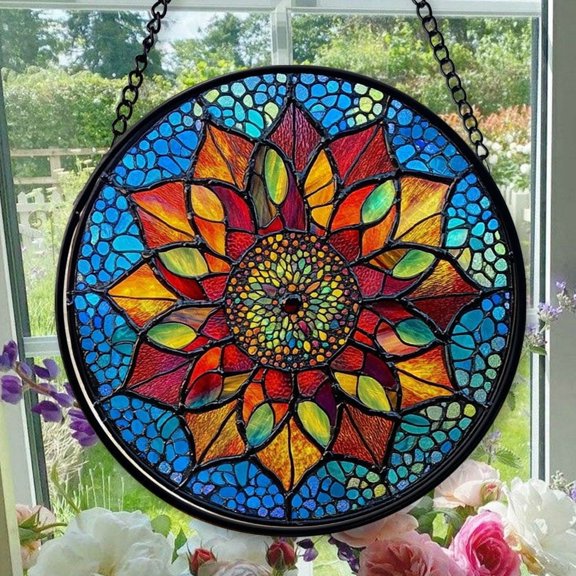 Hanging Stained Glass for Windows Mandala - Stained Glass for Windows Mandala, Festival Gift Ornament, Brightens Any Space with Light, Elegant Art Glass Aesthetic